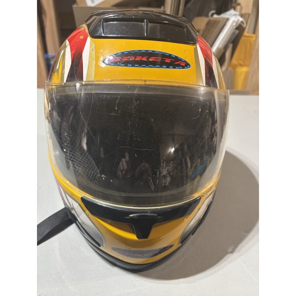 Roketa Yellow/red/White Dot Apprd Full Helmet w Visor Size‎ XL